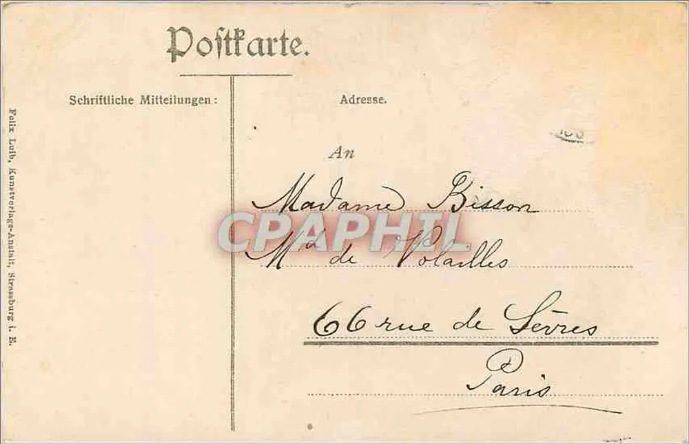Strasbourg i. E. — Kaiser Wilhelm-Straße e igreja protestante da guarnição — editor D. Bally - Verso