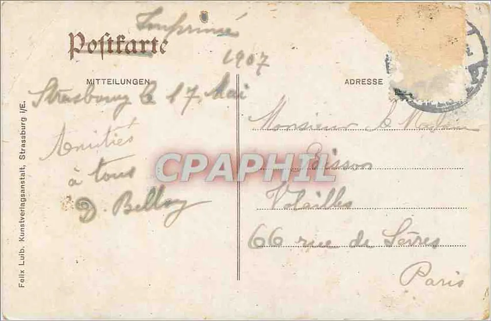Estrasburgo - Parte da Orangerie — Felix Lübb, editor, n° 4914 - Verso