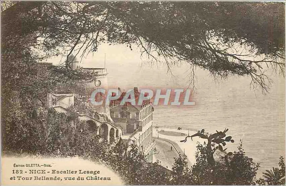 NICE - Treppen Lesage und Turm Bellande, Aussicht vom Schloss — Ausgabe GILETTA - NICE, Nr. 182 - Vorderseite