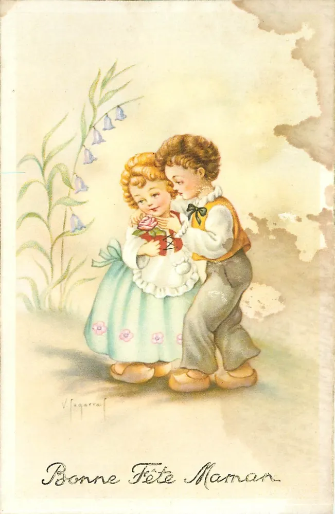 Crianças oferecendo uma rosa à mãe — V. Iqarrar — editor Cornich Univers - Frente