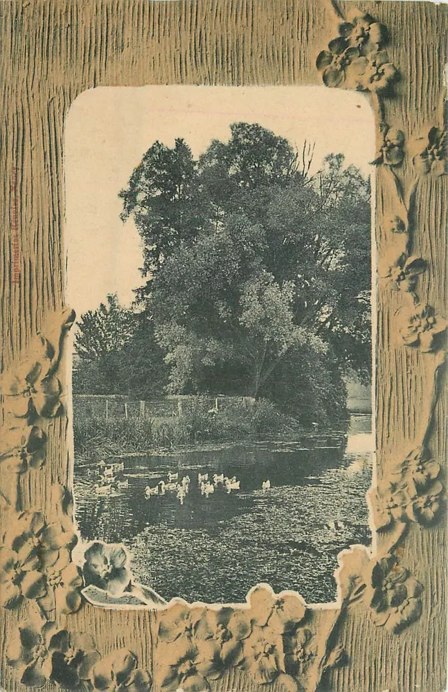 Paisagem com patos — moldura floral em relevo — Imp. Réunies de Nancy - Frente