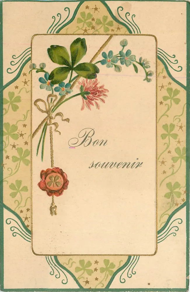 Flores e trevo — Bom souvenir — Carta postal interna - Frente