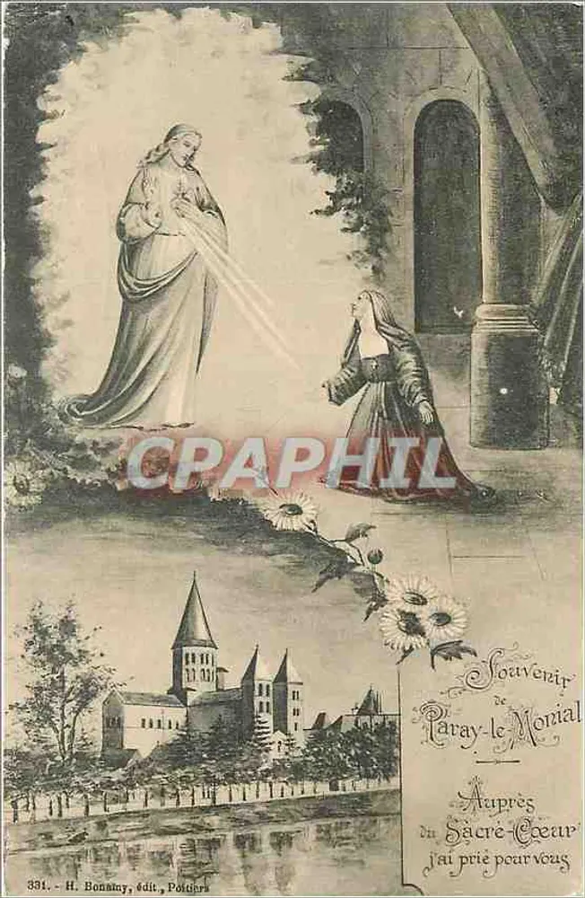 Paray-le-Monial — Lembrete do Sagrado Coração — H. Bonnay, editor, Poitiers - Frente