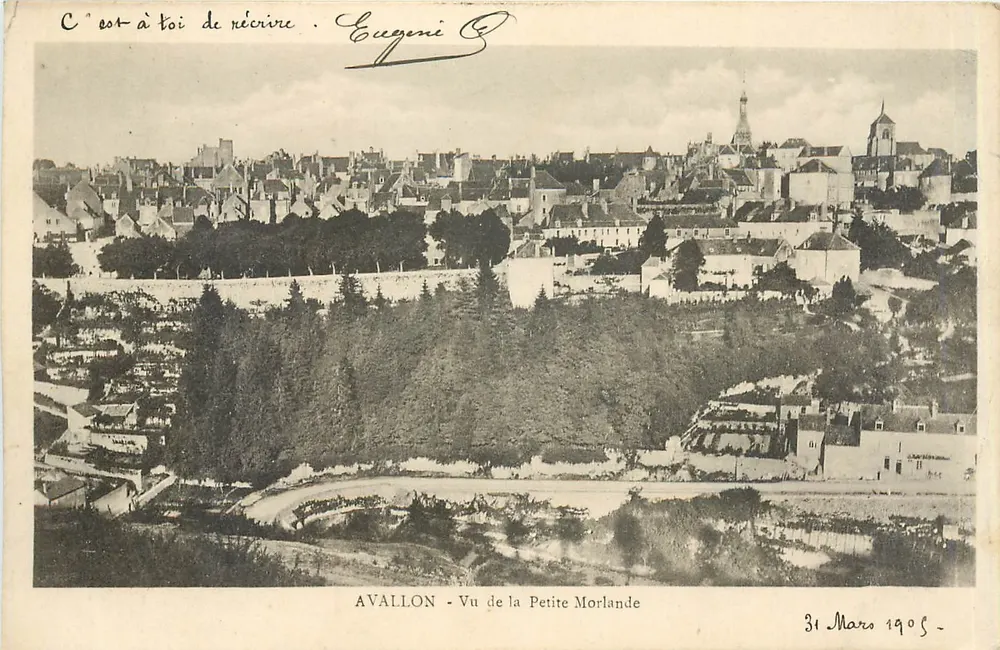 Avallon - Vista da Petite Morlande — Eugène C. — datada 31 de Março de 1905 - Frente