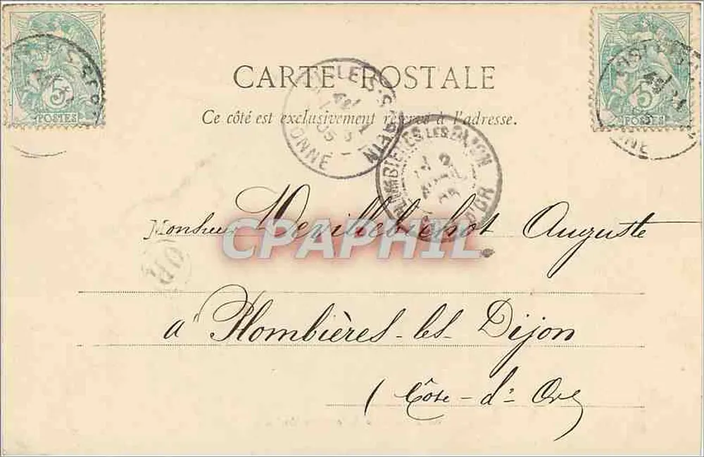 Avallon - Vista da Petite Morlande — Eugène C. — datada 31 de Março de 1905 - Verso