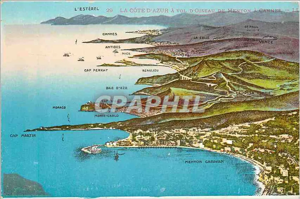 A Costa Azul de voo de avião de Menton a Cannes — L'Estérel — Lévy Fils & Cie, Paris - Frente