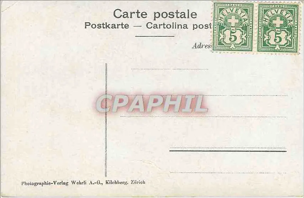 Vista panorâmica das Alpes — Ferrovia del Gottardo — editor Wehrli A.-G., Kilchberg Zürich - Verso