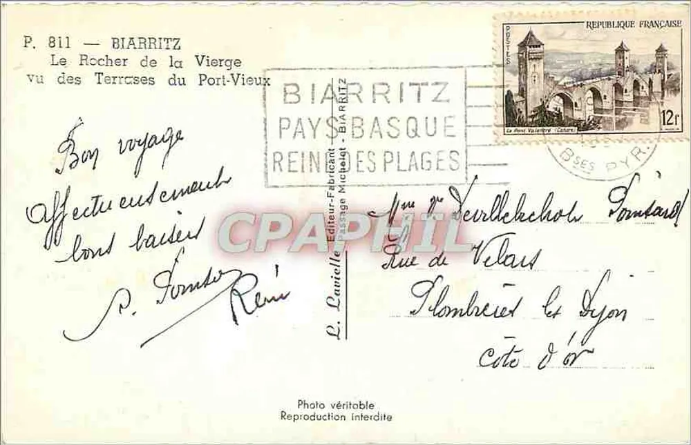 Der Felsen der Jungfrau von den Terrassen des alten Hafens aus gesehen — Biarritz — Verleger L. Larielle, Nr. P. 811 - Rückseite