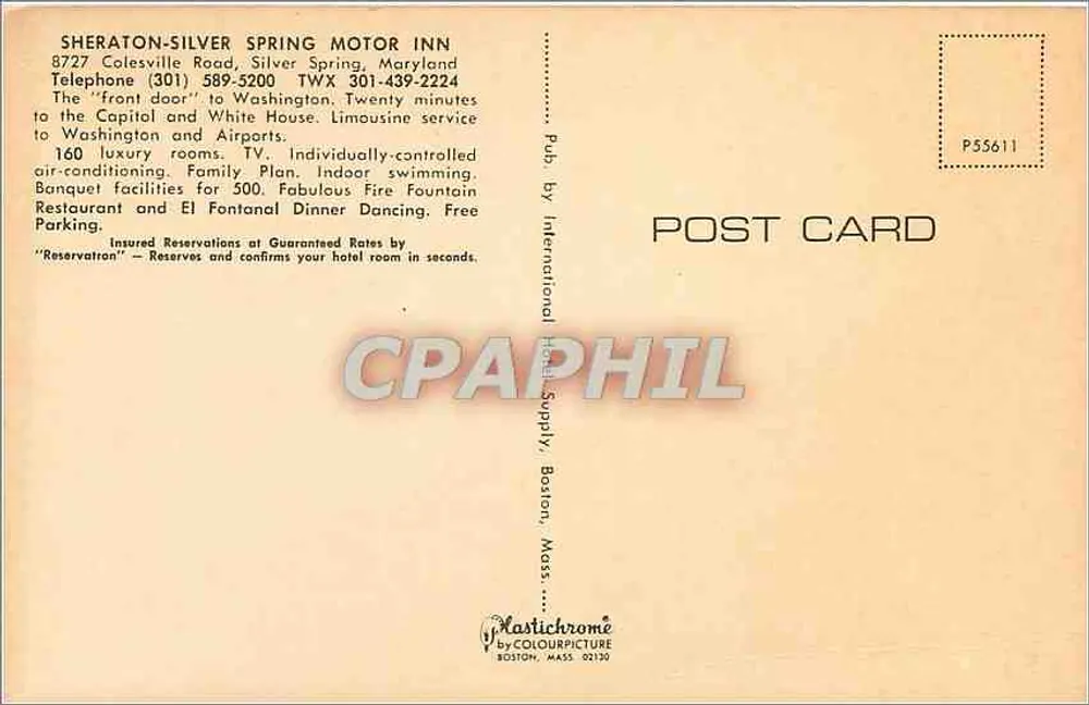 Hotel Sheraton-Silver Spring Motor Inn — Silver Spring, Maryland — editor Plastichrome - Verso