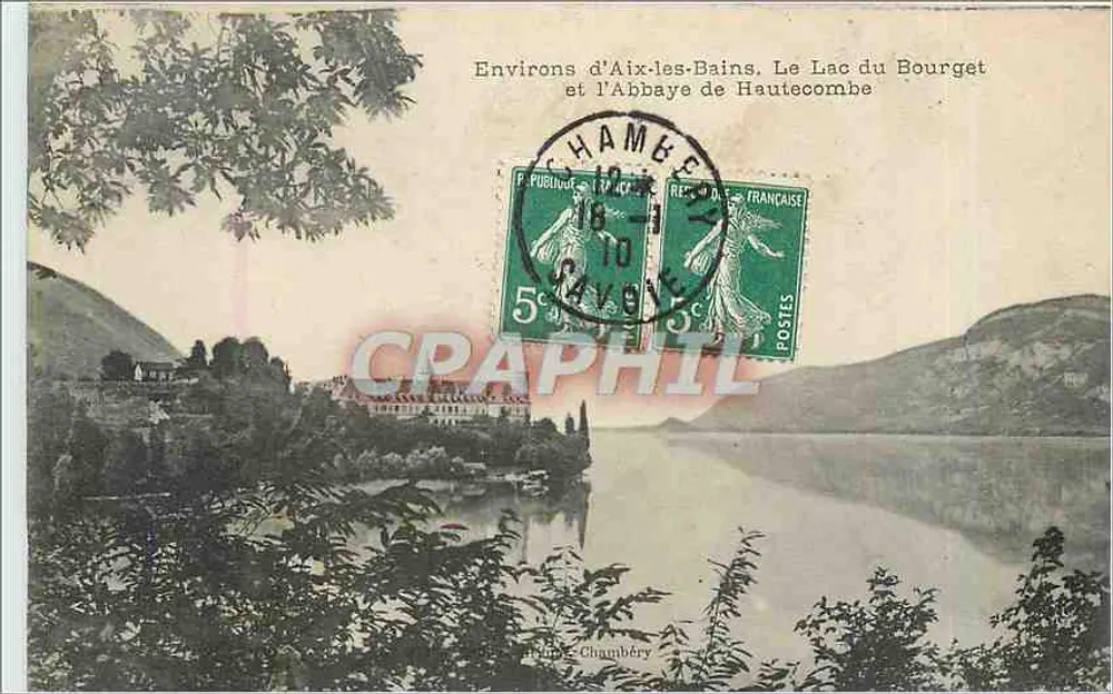 Environ d'Aix-les-Bains. Le Lac du Bourget et l'Abbaye de Hautecombe — éditeur inconnu - Recto