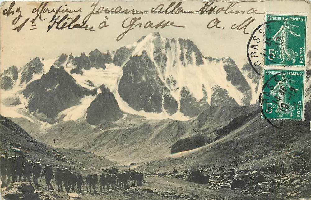 Alpine Jagers in oefening in Grasse — Sella di Molina — onbekende uitgever - Voorkant