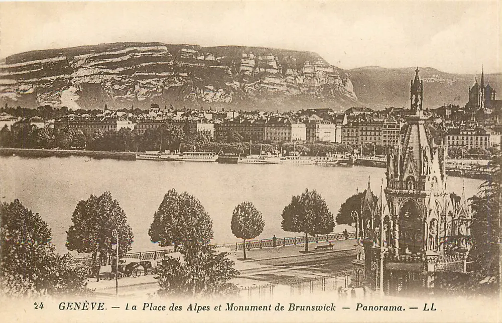 Genf — Place des Alpes und Denkmal von Brunswick — Panorama — LL - Vorderseite