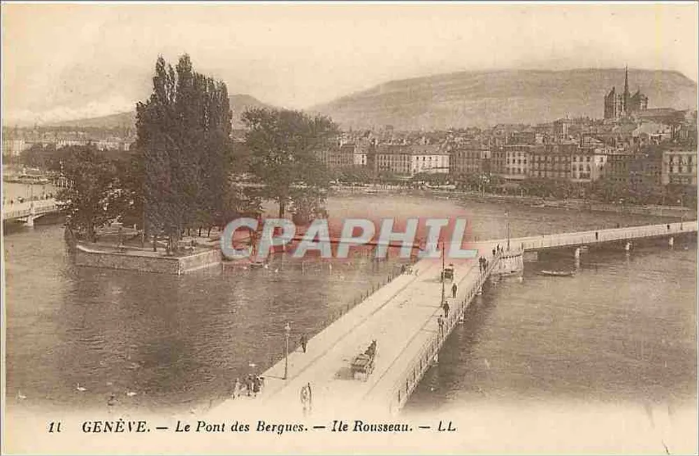 Genève — Le Pont des Bergues — Île Rousseau — L.L. - Recto