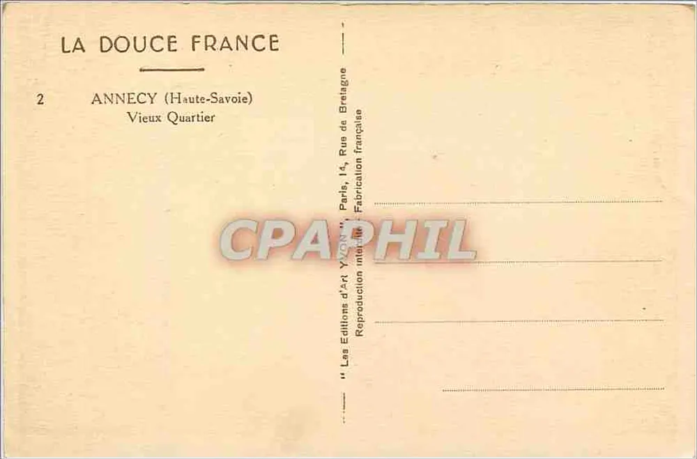 Annecy — Velho Bairro — Edições de Arte YVON - Verso