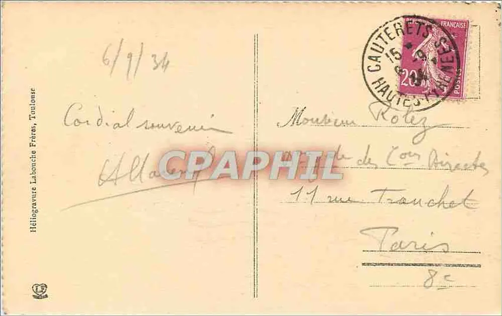 PYRÉNÉES - EIN HIRTENHOF IN DER HOHEN MOUNTAGNE — Héliogravure Labonche Frères, Hélio-Serie 892 - Rückseite