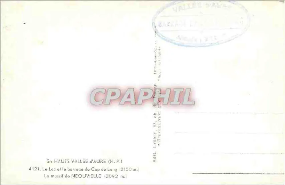 Le lac et le barrage de Cap de Long — Haute Vallée d'Aure — éditeur Larrey, n° 4121 - Verso