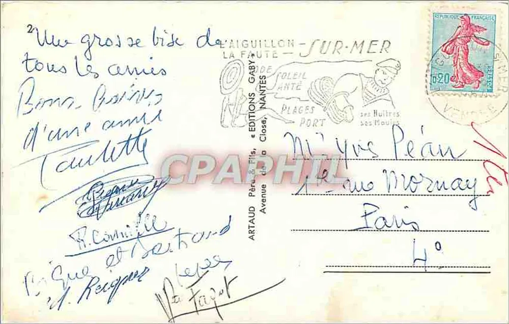L'Aiguillon-La-Faute-sur-Mer — vista panorâmica com moinho, porto, pescadores e praias — Éditions Gaby, Nantes - Verso