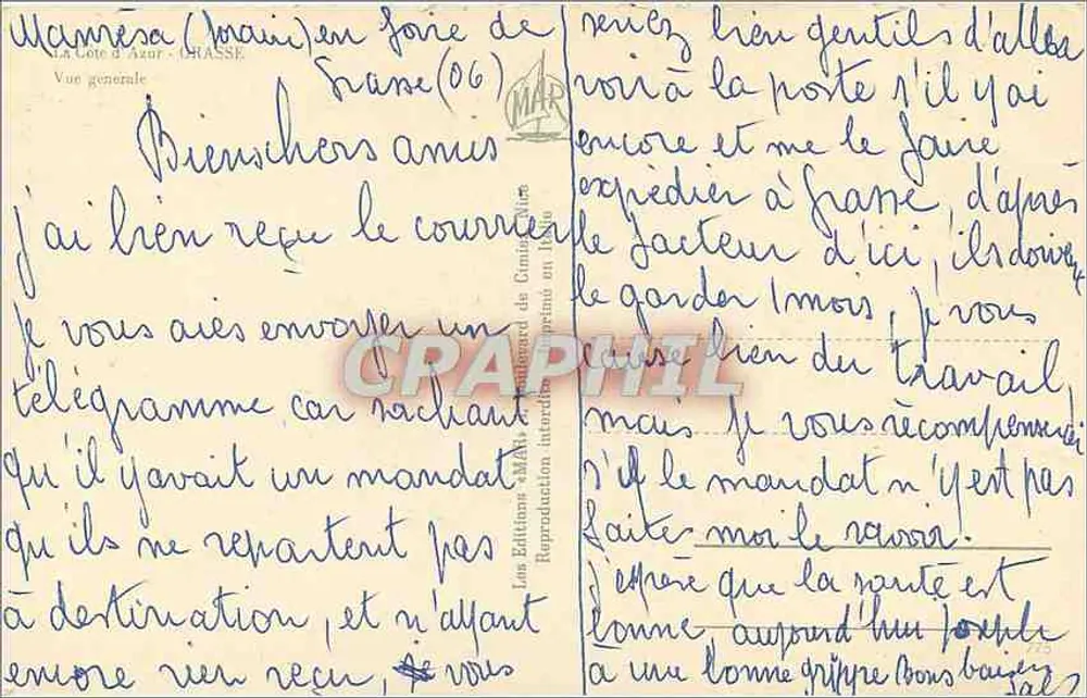 Vista geral de Camarès (França) — editor Les Éditions M.A. Chasse, n° 15 - Verso