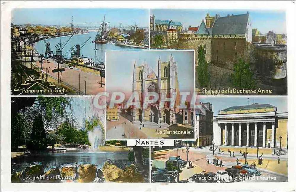Nantes — Panorama do Ponte, Castelo da Duquesa Ana, A Catedral, O Jardim das Plantas, Praça Graslin e o Grande Teatro — Edições Nantes - Frente