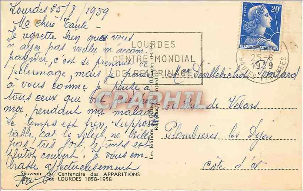 Gruta de Lourdes — Nossa Senhora de Lourdes — Edições H. P. Lourdes - Verso