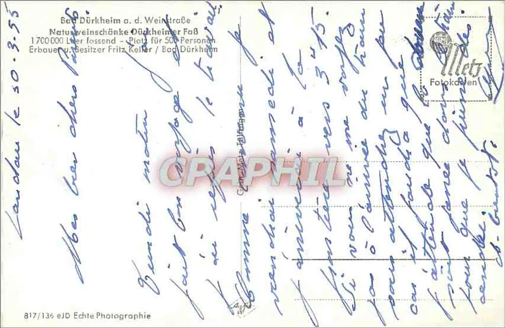 Bad Dürkheim — Natureweinschänke Dürkheimer Faß — 1700000 Ltr. fassend — Echte Photographie - Rewers