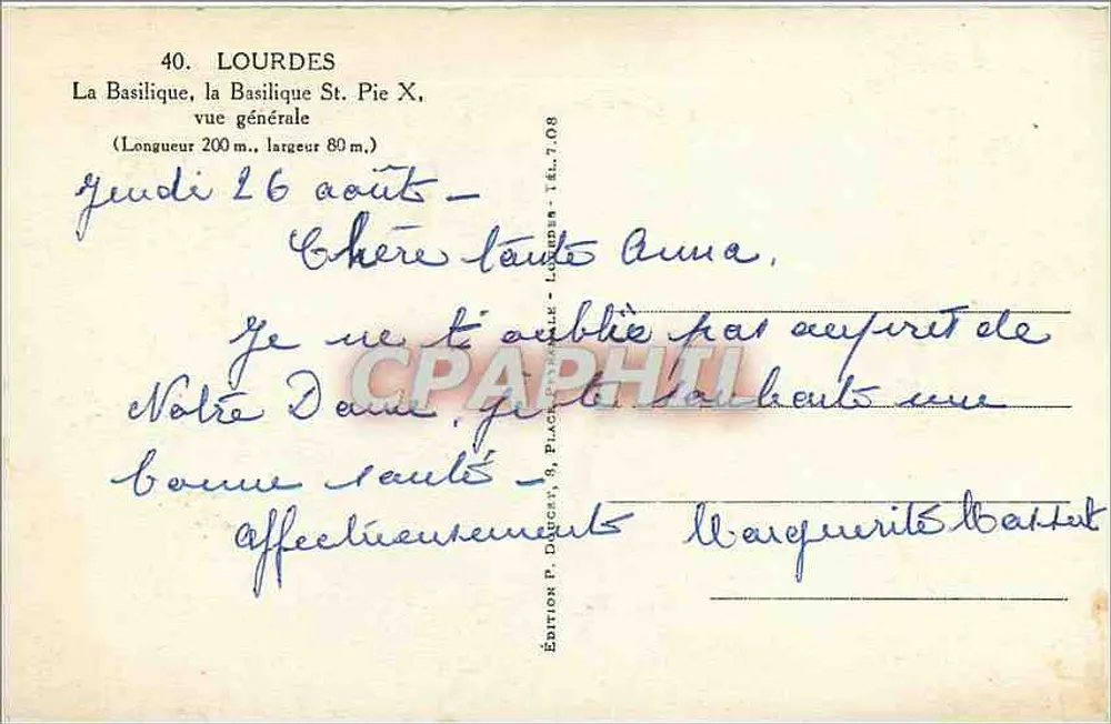 Lourdes — A Basílica São Pio X — vista geral — Editor Edlox - Verso