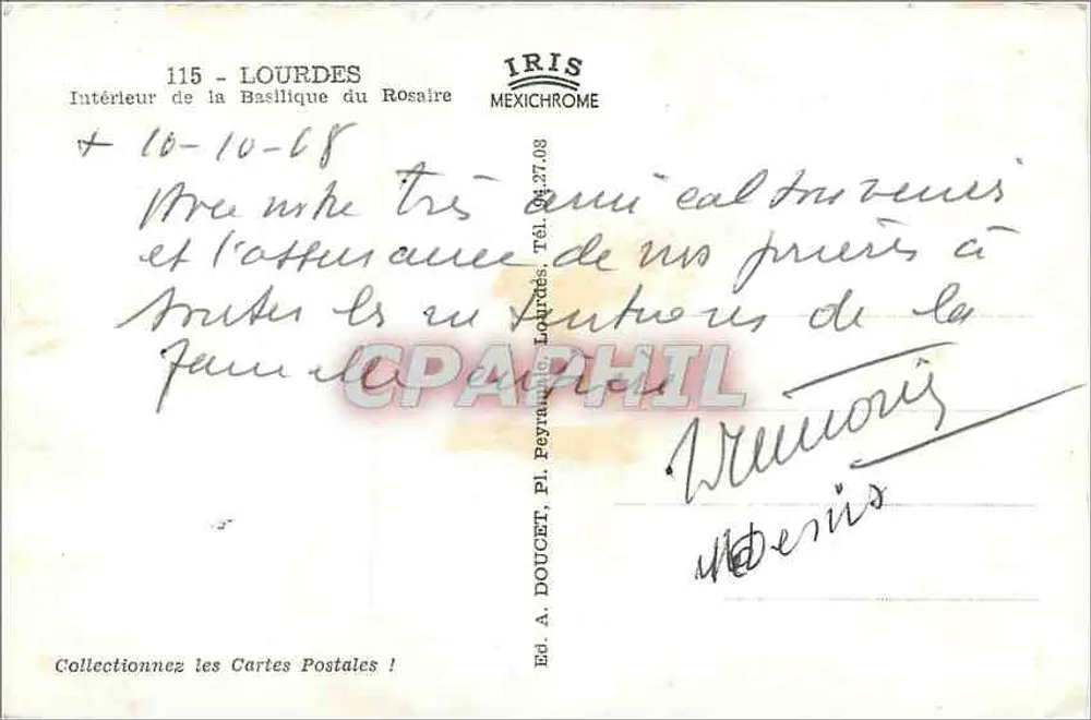 Intérieur de la Basilique du Rosaire — Lourdes — Éd. A. Doucet, Pl. Peyramond - Verso