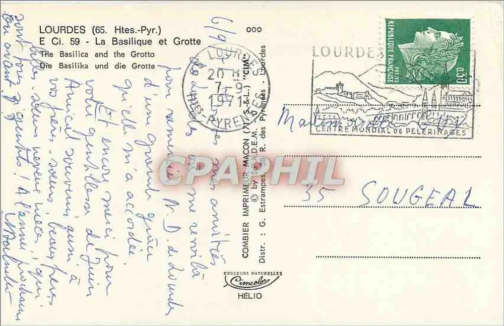 Lourdes (65) - A Basílica e a Gruta — Impressora Combié (77) S.&L. - G. Estrampes - Verso