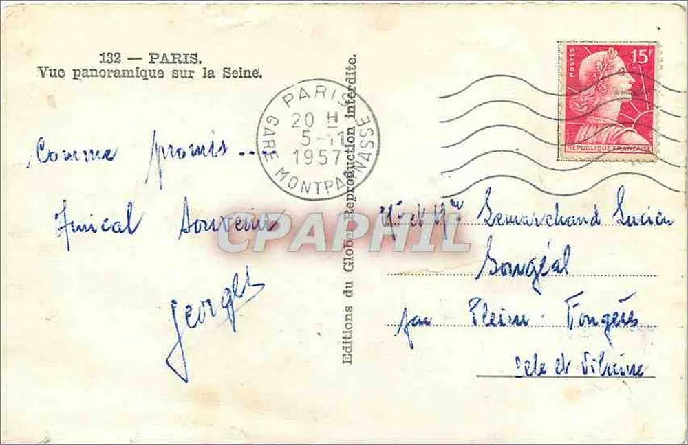 Paris — Vue panoramique sur la Seine — Éditions du Globe, n° 132 - Verso