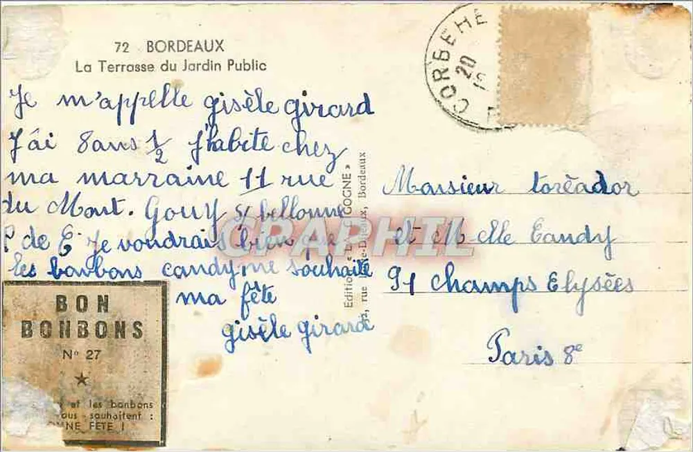La Terrasse du Jardin Public — Bordeaux — Éditeur Cogné, N° 27 - Verso