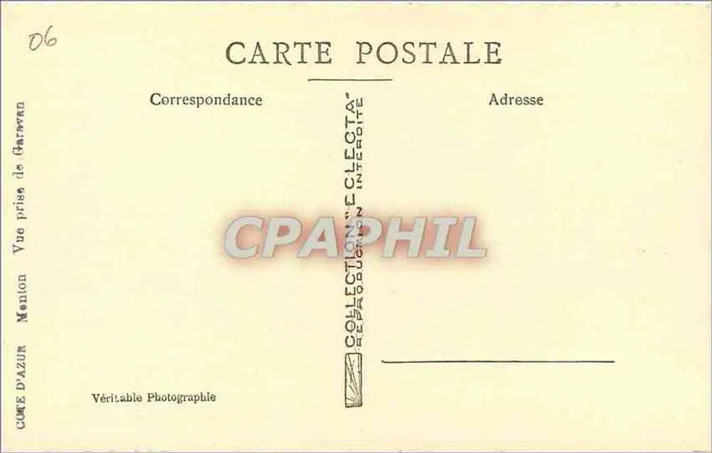 Vue de Menton — prise de la colline — Collection D'Azur - Verso