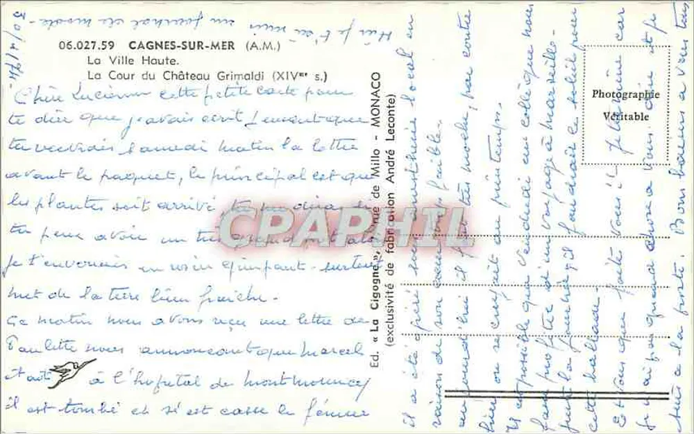 Die Storch — Der Innenhof des Schlosses Grimaldi (14. Jahrhundert) — Verlag: Die Storch, Nr. 06.027.59 - Rückseite