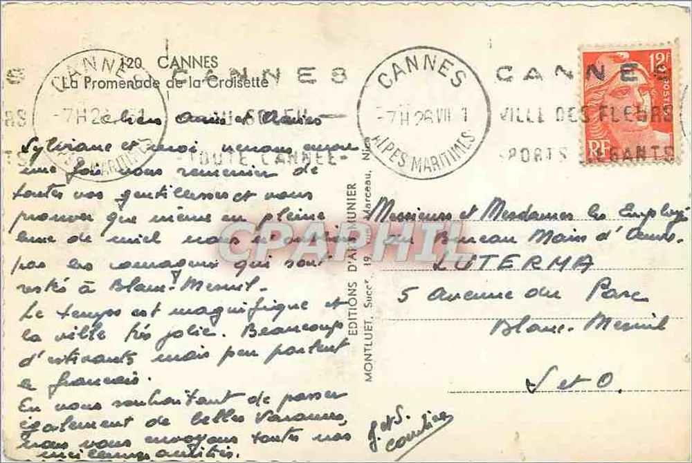 Cannes — Promenade de la Croisette — Edições de Anunier - Verso