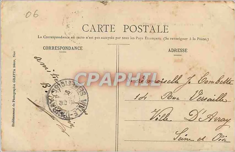 CANNES - Das Municipale Casino und der Boulevard de la Croisette — Künstlerische Sammlung, Nr. 550, fot. Giletta, Nice - Rückseite