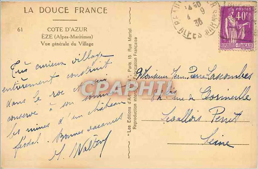 Éze — Allgemeiner Blick auf das Dorf — Les Éditions d'Art, Paris - Rückseite