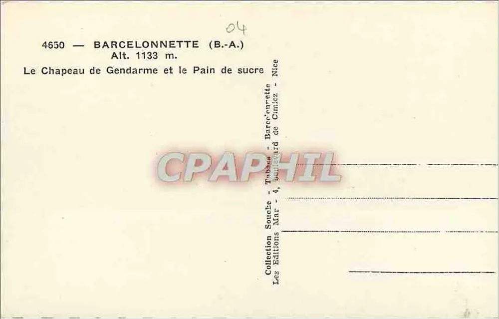 Barcelonnette (B.-A.) — Der Hut des Gendarmen und der Zuckerhut — Éditions Tabbaud - Rückseite
