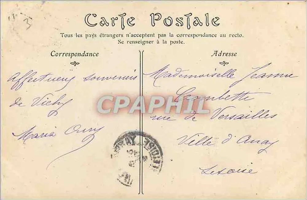 Vichy — Der Park, Aufnahme von der Terrasse des Casinos — ND Phot. - Rückseite