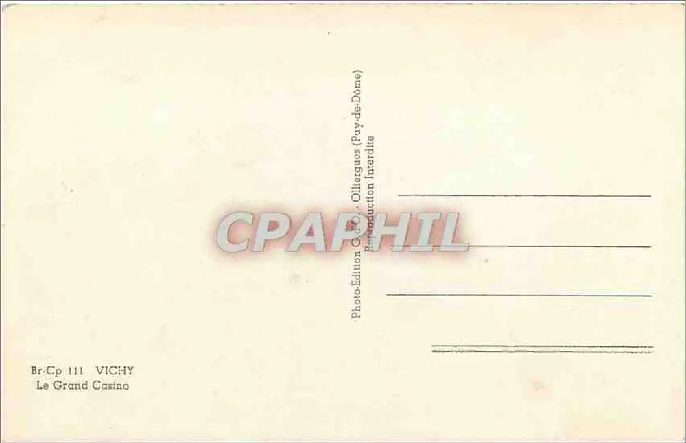 O Grande Casino — Vichy (Puy-de-Dôme) — Photo-Édition G. Gro - Verso