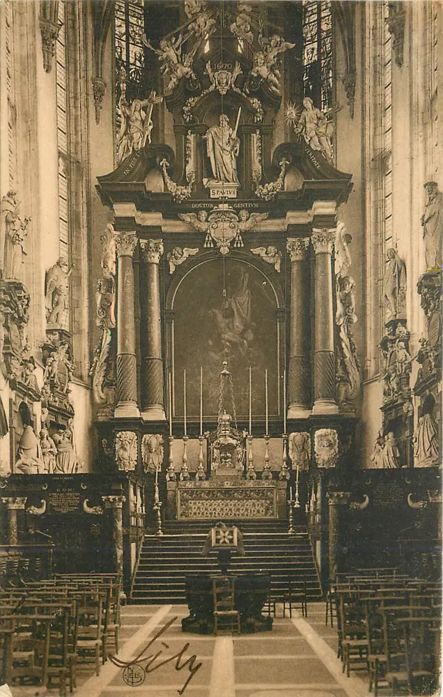 Interior de la iglesia de San Pablo de Amberes — vista del coro y del altar mayor — Nels, Société Anvers No. 181 - Anverso