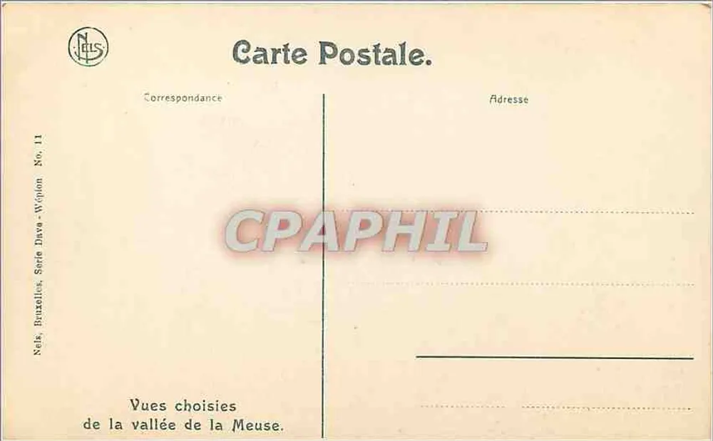Rochas de Neviau — vista da vale da Meuse — Nels, Bruxelas, Série Davo-Wignon, No. 11 - Verso