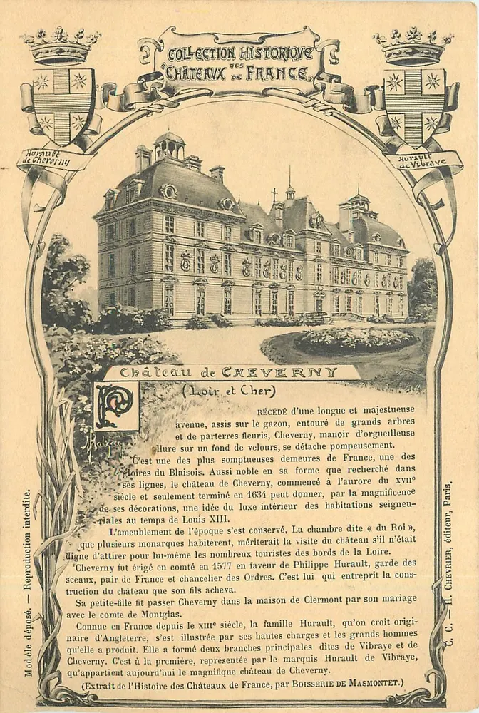 Castelo de Cheverny — Loir e Cher — H. Chevallier, editor, Paris, n° 137 - Frente