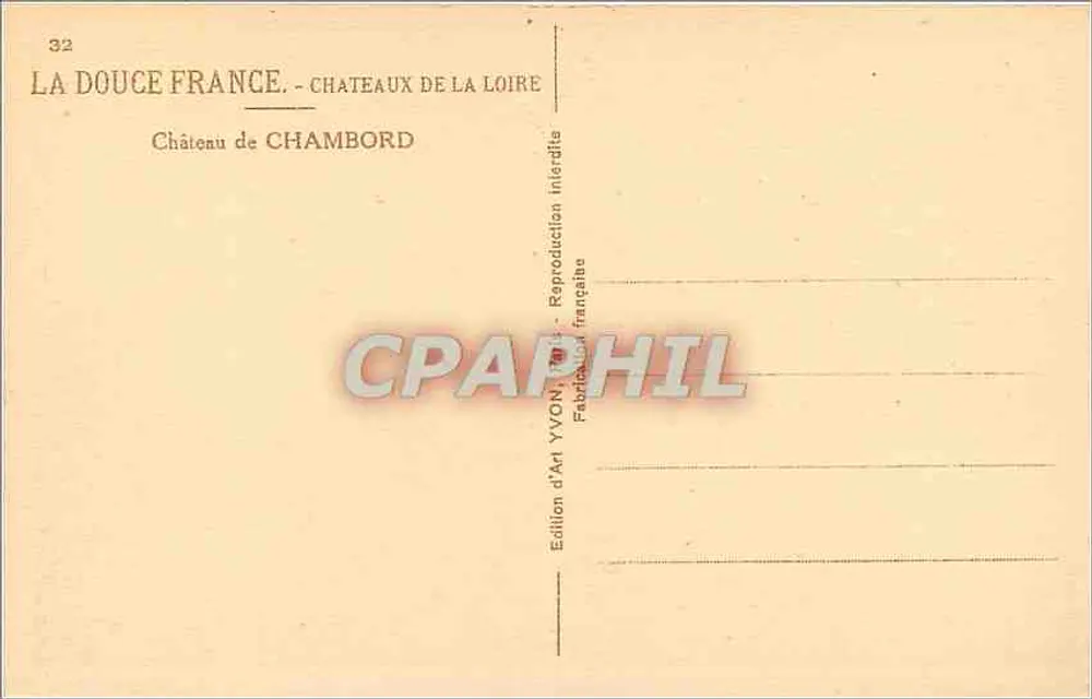 Castelo de Chambord — A Doce França - Castelos da Loire — Edição de Arte YVON - Verso