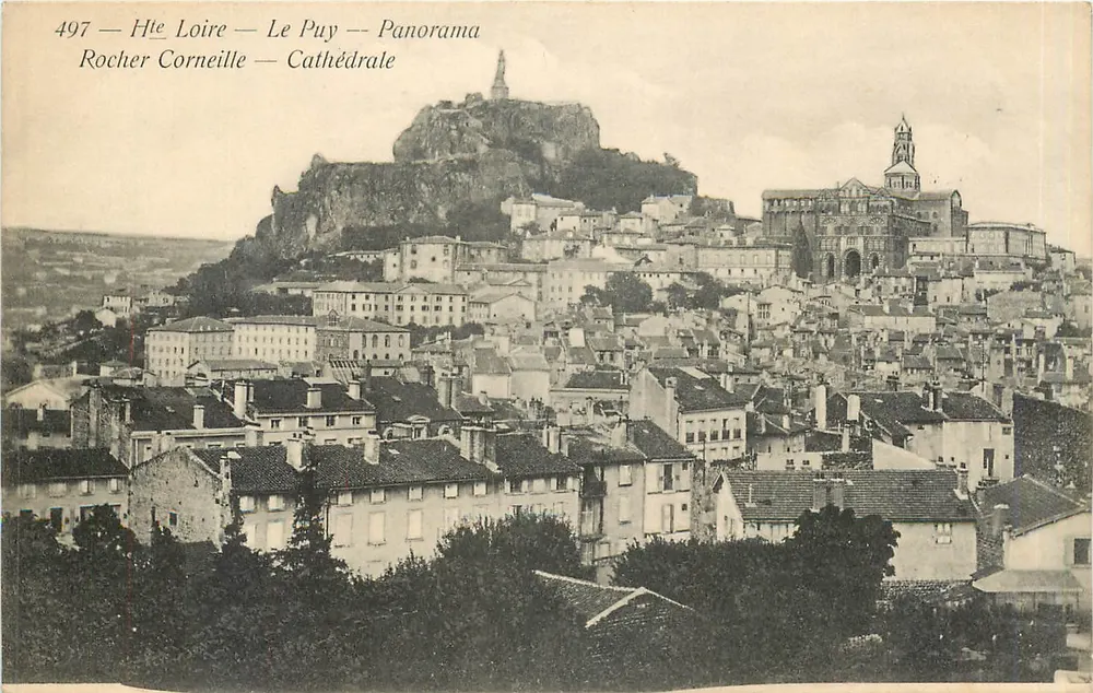 Le Puy-en-Velay — Panorama — Rocher Corneille und Kathedrale — Verlag unbekannt, Nr. 497 - Vorderseite