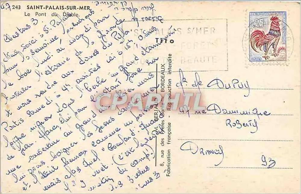 Saint-Palais-sur-Mer — O Ponte do Diabo — editor D.243 - Verso