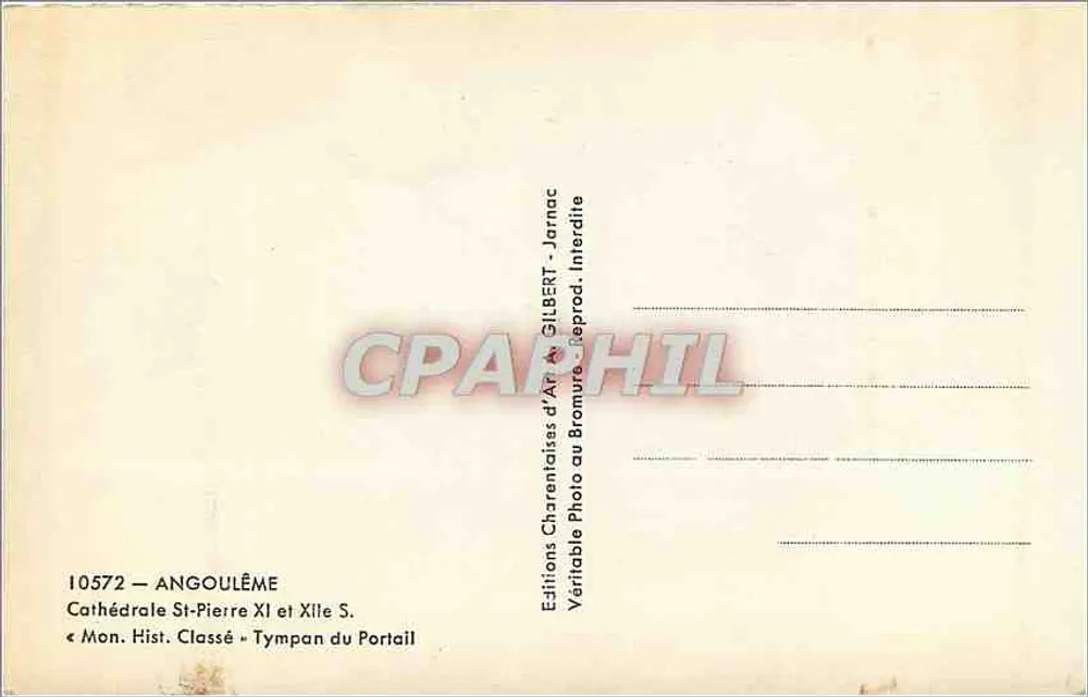 Angoulême — Catedral de São Pedro, tympano da porta — Edições Charentaises d'Art Jarnac - Verso