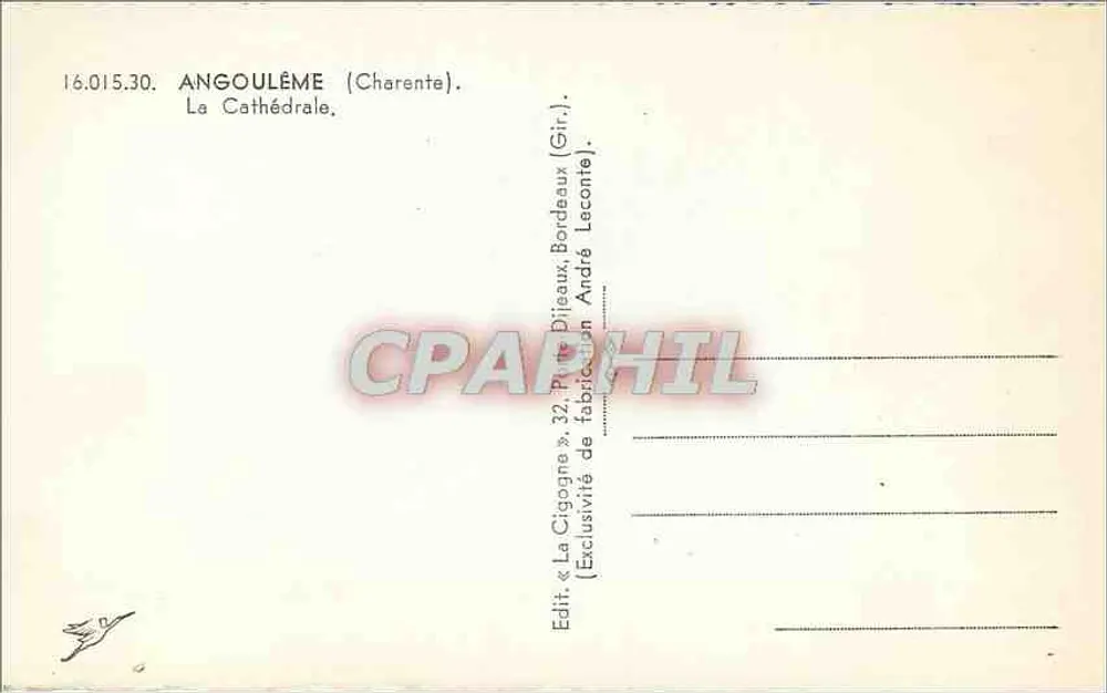 Angoulême — A Catedral — Edit. « A Cegonha » - Verso