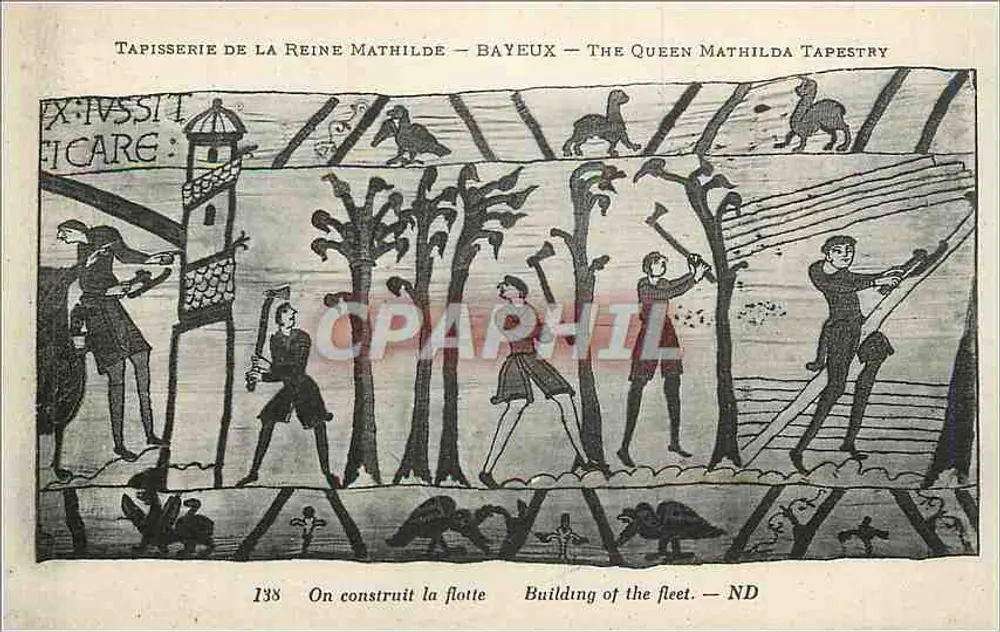 Tapisserie de la Reine Mathilde — Bayeux — The Queen Mathilda Tapestry — scène du bâtiment de la flotte — n°138 - Recto