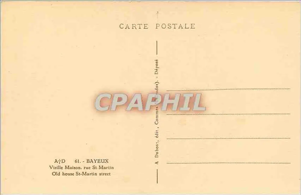 Vieille Maison - rue St-Martin - A. Dubost, édit. - Bayeux - Verso