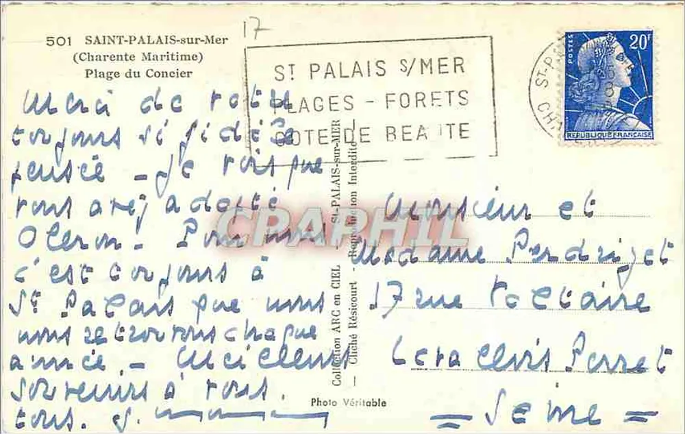 Saint-Palais-sur-Mer — Strand van het Concieir — onbekende uitgever, n° 501 - Achterkant