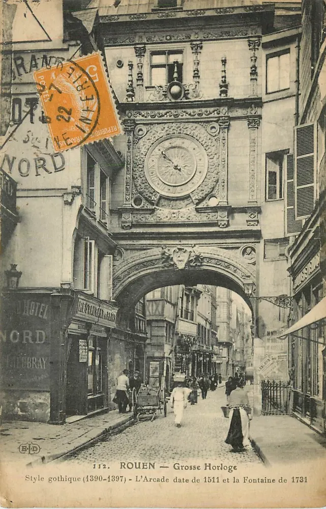 Rouen — Grande Relógio e Fonte — Estilo gótico (1390-1397) — Editor B.D. n°112 - Frente